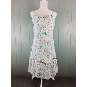 Vintage 80s Dress 12 Daisies Print Ruffle Sweetheart Cottagecore Knee Length